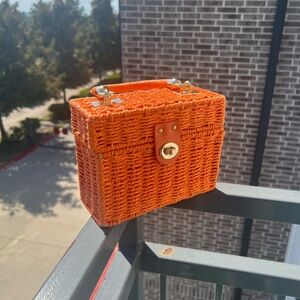 Orange Woven Handbag